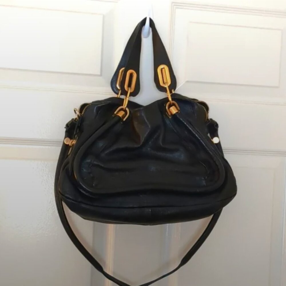 Chloe Elegant Black Handbag with Gold Accents